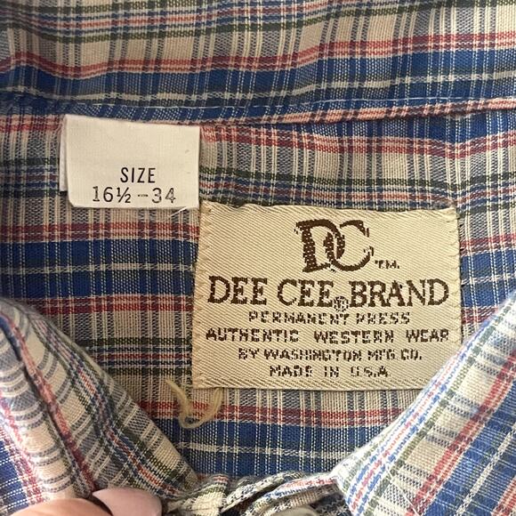 Vtg Dee Cee Mens Plaid Western Shirt 16-1/2 34 Large Pearl Snaps Cowboy Grunge - Picture 5 of 12